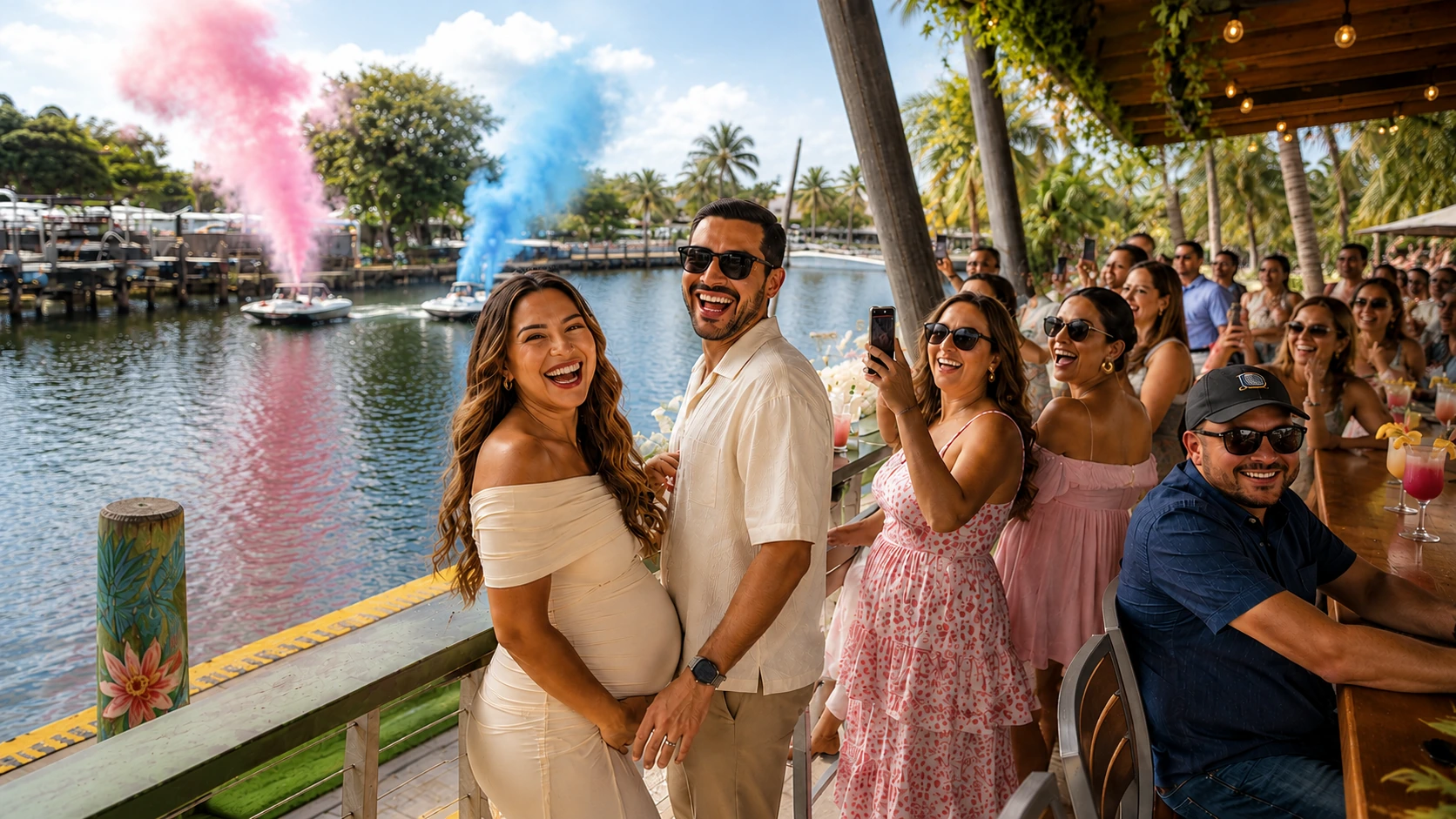 Waterfront baby shower celebration with Naples sunset views at Celebration Park